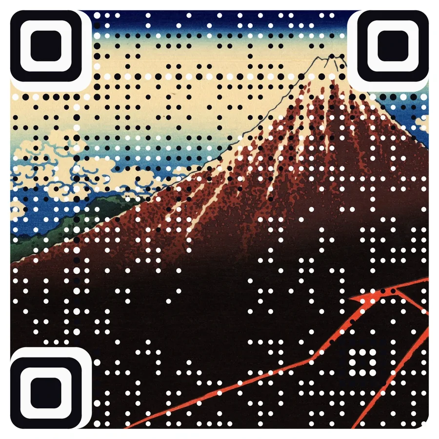 Hokusai's wave as a scannable QR code