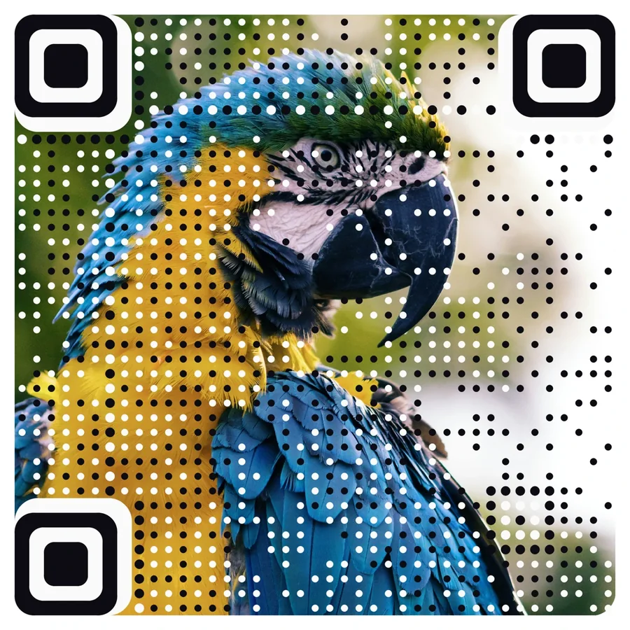 A macaw as a scannable QR code