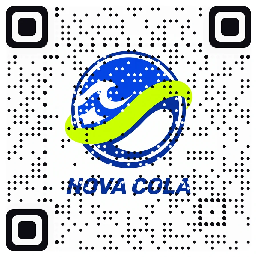 An invented cola logo as a scannable QR code